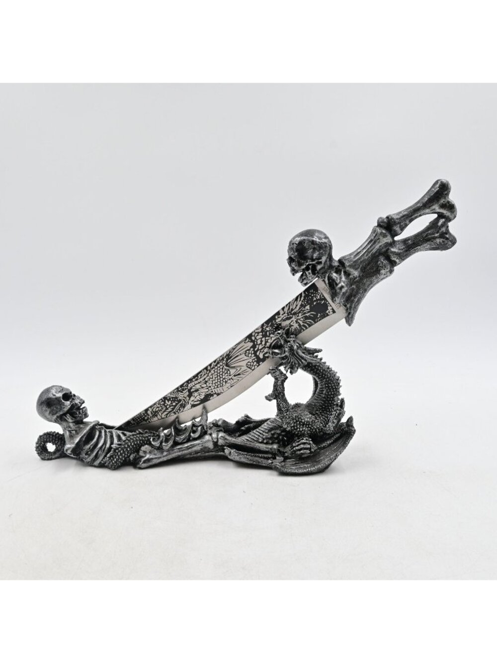 Ebros Gift Obsidian Athame Dragon Blade Letter Opener with‎ Skeleton Base Stand